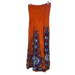 Orange Bohemian Sapogee Strapless Design Dress Women’s Size X-Large Stretchy Fit